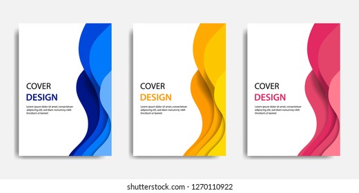 Cover design mock up template vector illustration. Paper cut shape topographic colorful layering in gradation blue, yellow and pink. Suitable for Book cover, business report, flyer, poster.