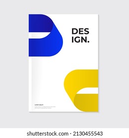 Cover design. Modern brochure, leaflet, flyer template. Rounded dynamic abstract yellow and blue arc shapes on white background. Annual report