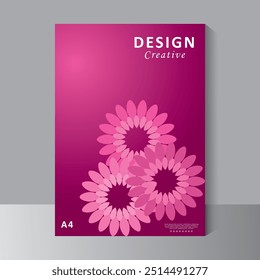Cover design modern with flower art. Flower design a4 cover template, modern report. Brochure template, catalog. Simple Flyer promotion. magazine, Purple colour Vector illustration.