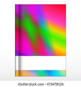 Cover design for a notebook. bright rainbow color blur background. vector illustration. for your business printing, education. with frame for your text