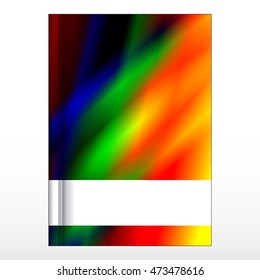 Cover design for a notebook. bright rainbow color blur background. vector illustration. for your business printing, education. with frame for your text