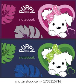 cover design for notebook with puppy cute white