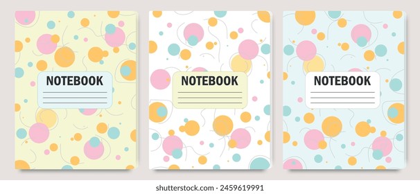 Cover design for notebooks or diaries with an abstract pattern of circles and bubbles. Template for covers of diaries, albums, notebooks, and other printed materials. Vector illustration.