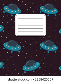 Cover design for notebooks, planners with the image of a spaceship. Space travel.  Vector illustration in cartoon style.