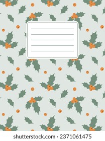 Cover-Design für Notebooks, Planer mit dem Bild der mistletoen Blätter und Beeren. Vektorgrafik im Cartoon-Stil.