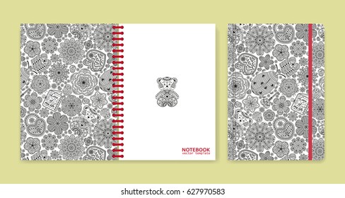 Cover design for notebooks or scrapbooks with beautiful ornaments. Vector illustration.