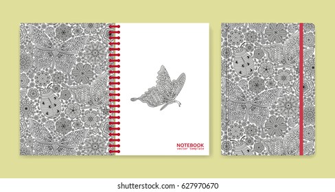 Cover design for notebooks or scrapbooks with beautiful ornaments. Vector illustration.