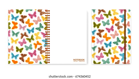 Cover design for notebooks or scrapbooks with butterflies. Vector illustration.