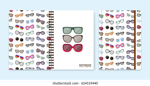 Cover design for notebooks or scrapbooks with eyeglasses. Vector illustration.