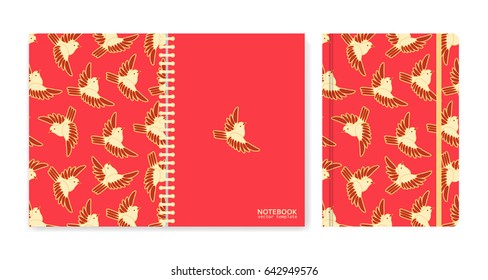 Cover design for notebooks or scrapbooks with sparrows. Vector illustration.