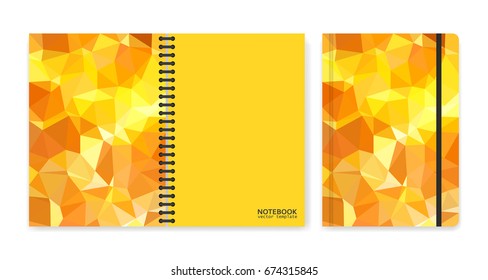 Cover design for notebooks or scrapbooks with triangular yellow pieces. Vector illustration.