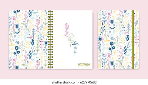 Cover design for notebooks or scrapbooks with wax crayon drawing. Vector illustration.