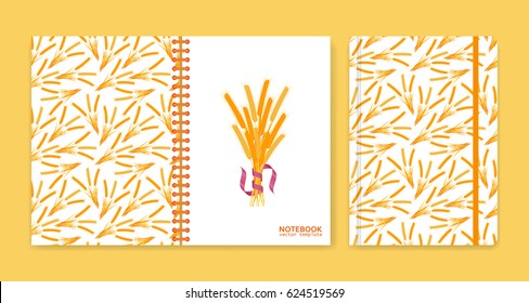Cover design for notebooks or scrapbooks with wheat. Vector illustration.