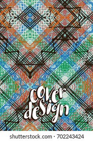 Cover design on a textile colored background. Vector illustration