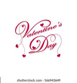 Cover design.The phrase Valentine's Day with little hearts on the white background.