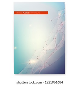 Cover design, Plexus. Abstract digital background. Concept of network, visualization of digital world. Connected dots and triangular cells. Pattern for presentation, leaflets. Vector 3D illustration