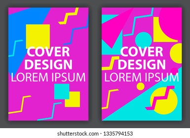 Cover design poster with geometric elements in the style of 80s. Brochure design template. Vector illustration