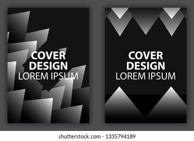 Cover design poster with geometric layered triangles. Monochrome retro background with black-white gradient. Vector illustration