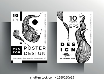 Cover design, poster set. Black and white hand-drawn graphics. A4 format. Vector 10 EPS.