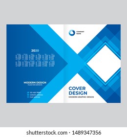 Cover design for presentations and advertising, creative layout of booklet cover, catalog, flyer, fashionable blue background for text and photo