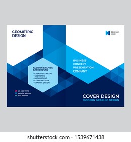 Cover design for presentations and advertising, creative layout of booklet cover, catalog, flyer, fashionable blue background for text and photo