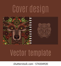 Cover design for print with bear animal. Vector illustration