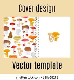Cover design for print with forest mushrooms pattern. Vector illustration
