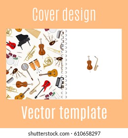 Cover design for print with jazz musical instruments pattern. Vector illustration