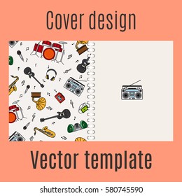 Cover design for print with music instrument pattern. Vector illustration