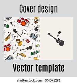 Cover design for print with music instrument pattern. Vector illustration