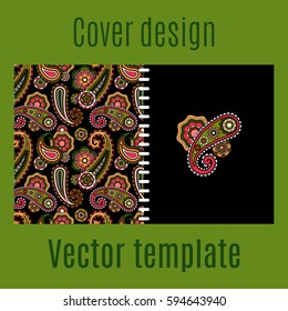 Cover design for print with paisley pattern. Vector illustration