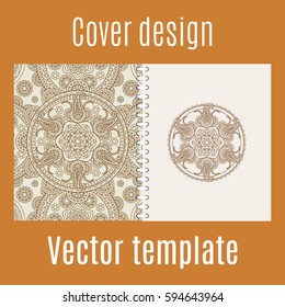 Cover design for print with round mandala pattern. Vector illustration
