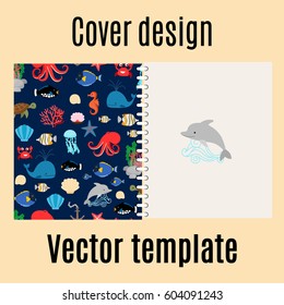 Cover design for print with sea pattern. Vector illustration