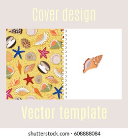 Cover design for print with sea shells pattern. Vector illustration