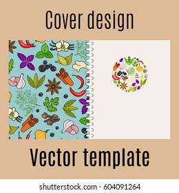 Cover design for print with spices pattern. Vector illustration