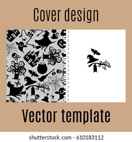 Cover design for print with traditional halloween decorations pattern. Vector illustration