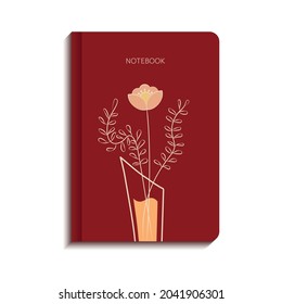 Cover design red notebook whith cute hand drawn bouquet