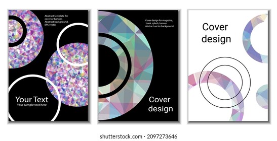 Cover design. Set of 3 covers. Imitation of crumpled paper. Unusual bright abstract background for magazine, book, splash, banner, vector. Imitation of crumpled paper