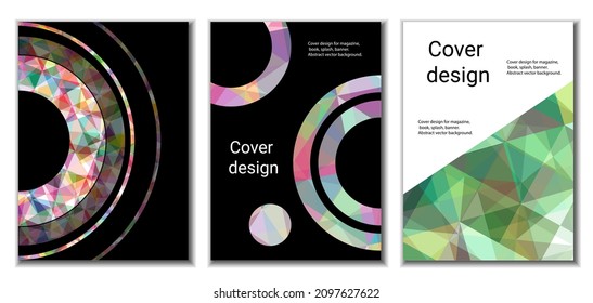 Cover design. Set of 3 covers. Imitation of crumpled paper. Unusual bright abstract background for magazine, book, splash, banner, vector. Imitation of crumpled paper