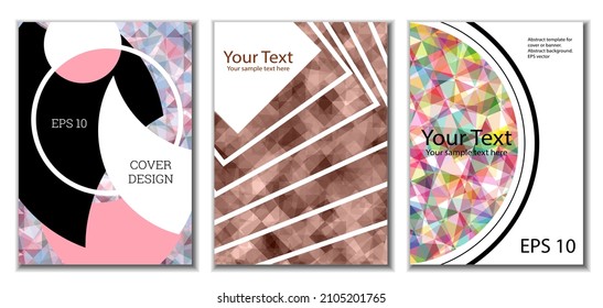 Cover design. Set of 3 covers. Imitation of crumpled paper. Unusual bright abstract background for magazine, book, splash, banner, vector. Imitation of crumpled paper