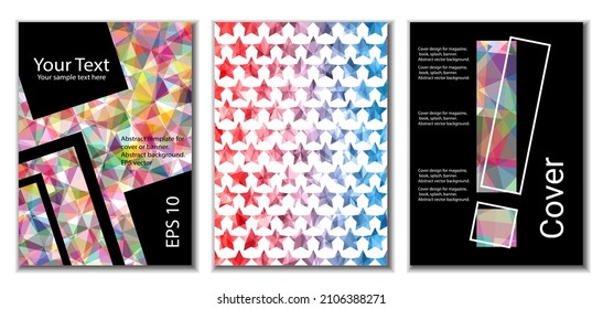 Cover design. Set of 3 covers. Imitation of crumpled paper. Unusual bright abstract background for magazine, book, splash, banner, vector. Imitation of crumpled paper