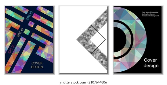 Diseño de portada. Conjunto de 3 cubiertas. Imitación de papel desmenuzado. Inusual fondo abstracto brillante para revista, libro, splash, banner, vector. Imitación de papel cruzado