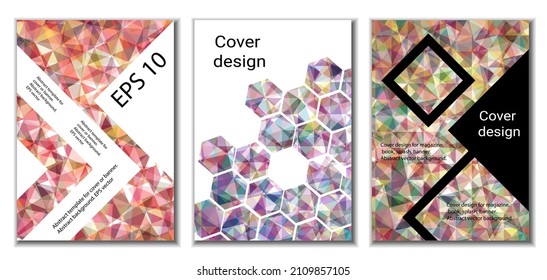 Deckungsdesign. Satz von 3 Covern. Nachahmung von zerbrochenem Papier. Ungewöhnlicher heller abstrakter Hintergrund für Magazin, Buch, Splash, Banner, Vektorgrafik. Nachahmung von zerkleinertem Papier