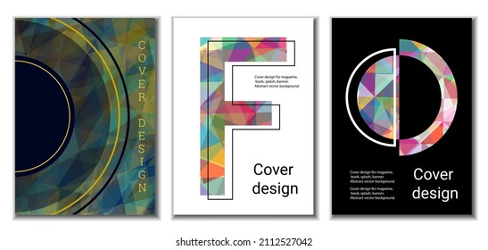 Diseño de portada. Conjunto de 3 cubiertas. Imitación de papel desmenuzado. Inusual fondo abstracto brillante para revista, libro, splash, banner, vector. Imitación de papel cruzado