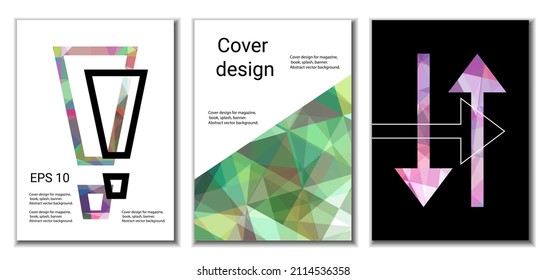 Cover design. Set of 3 covers. Imitation of crumpled paper. Unusual bright abstract background for magazine, book, splash, banner, vector. Imitation of crumpled paper