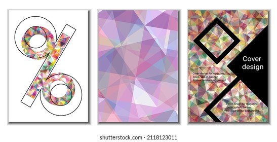 Cover design. Set of 3 covers. Imitation of crumpled paper. Unusual bright abstract background for magazine, book, splash, banner, vector. Imitation of crumpled paper