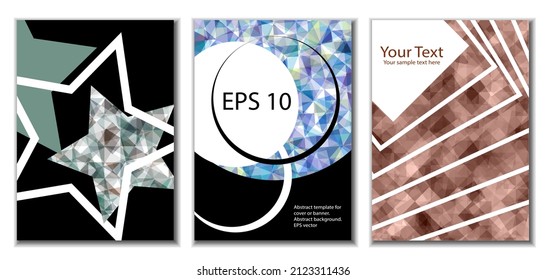 Cover design. Set of 3 covers. Imitation of crumpled paper. Unusual bright abstract background for magazine, book, splash, banner, vector. Imitation of crumpled paper
