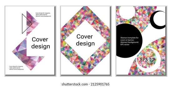 Diseño de portada. Conjunto de 3 cubiertas. Imitación de papel desmenuzado. Inusual fondo abstracto brillante para revista, libro, splash, banner, vector. Imitación de papel cruzado