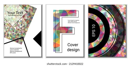 Diseño de portada. Conjunto de 3 cubiertas. Imitación de papel desmenuzado. Inusual fondo abstracto brillante para revista, libro, splash, banner, vector. Imitación de papel cruzado