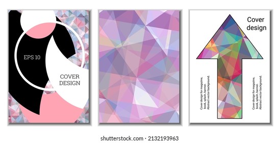 Deckungsdesign. Satz von 3 Covern. Nachahmung von zerbrochenem Papier. Ungewöhnlicher heller abstrakter Hintergrund für Magazin, Buch, Splash, Banner, Vektorgrafik. Nachahmung von zerkleinertem Papier